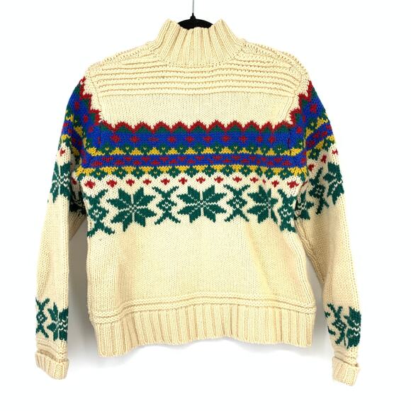 Vintage Limited Wool Pullover Sweater Womens Sz Small Fair Isle Print Mock Neck - Picture 2 of 5
